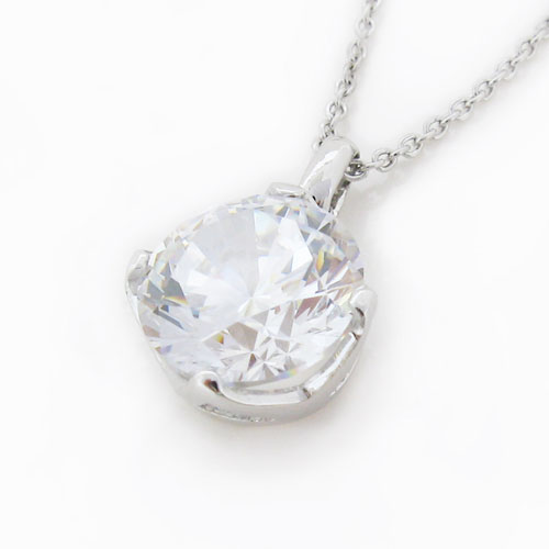 Brilliant 3.5 carat Diamond 4-prong set Plain Clasp Pendant in Silver with White Gold Plating by Desert Diamonds