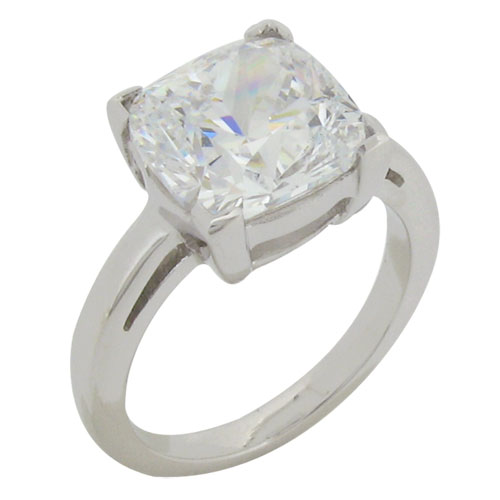 Cushion 8.5 carat (10x10mm) Diamond Simulant Ring Angle Prong in Silver with White Gold Plating by Desert Diamonds