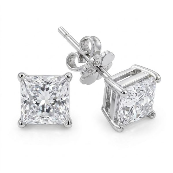 2ct Princess Cut, 4 Prongs, Solitaire, Stud Earring