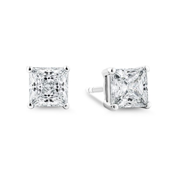 2ct Princess Cut, 4 Prongs, Solitaire, Stud Earring