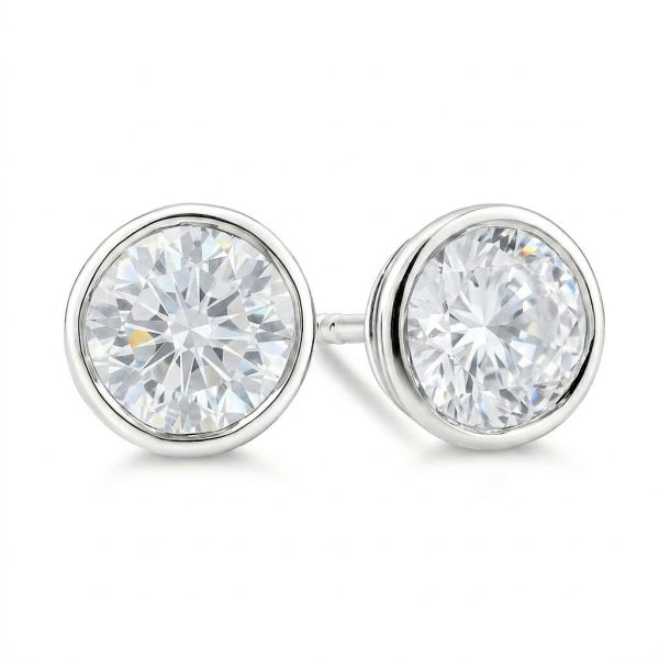 1.5ct Brilliant Cut, Bezel Set, Stud Earring