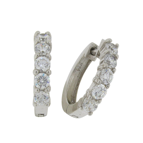 Brilliant 0.18ct (3mm) x5 Diamond Simulant Hoop Earrings in Silver with White Gold Plating by Desert Diamonds