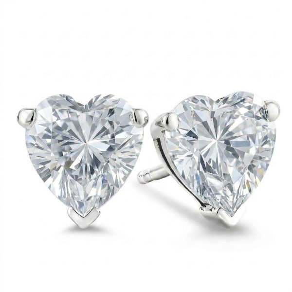 2ct Heart Cut, 3 Prongs, Solitaire, Stud Earring