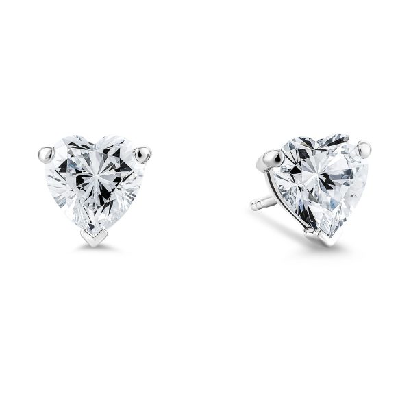 2ct Heart Cut, 3 Prongs, Solitaire, Stud Earring