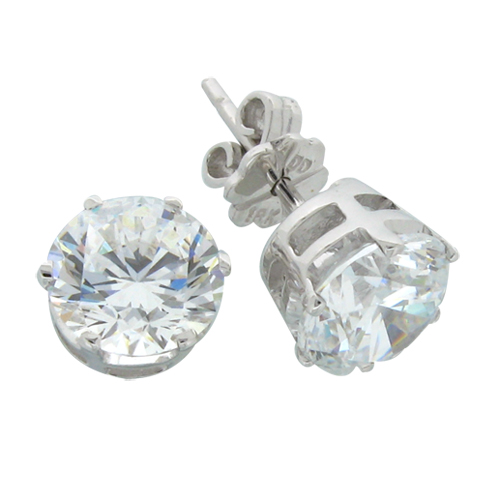 Brilliant 3 carat 7.75 millimeter Diamond Simulant prong set Stud Earrings in Silver 