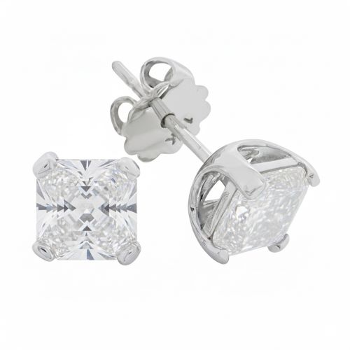 3.5ct Asscher Cut, Double Prongs, Solitaire, Stud Earring