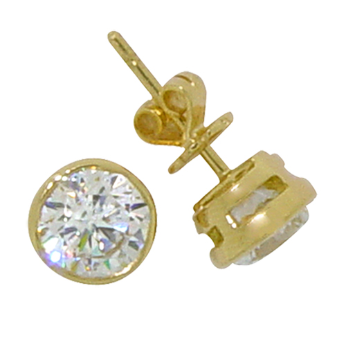 Brilliant Cut Bezel Solitaire Solid Gold Stud Earrings