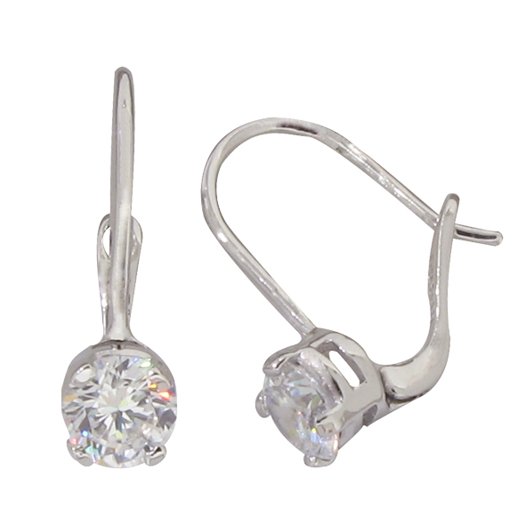 Brilliant 1 carat 5.25 millimeter Diamond Simulant prong set Hook Drop with lock in Silver