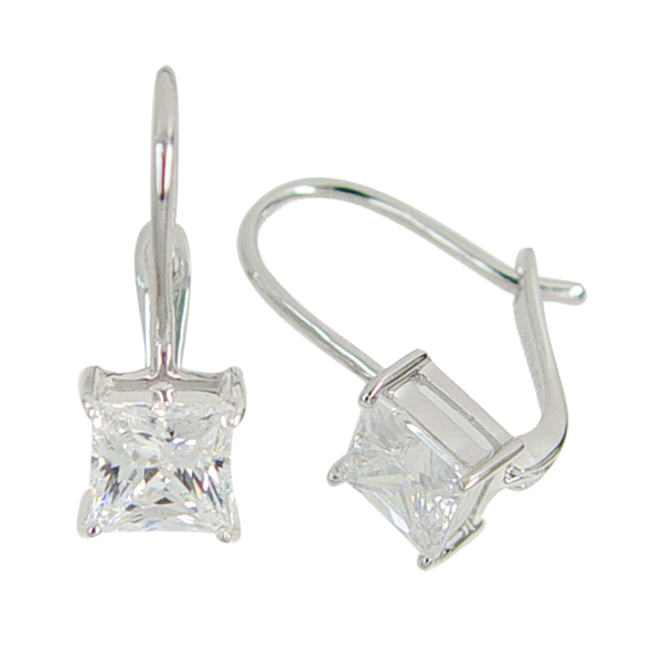 Princess 2 carat 5.5 x5.5 millimeter Diamond Simulant prong set Hook Drop with lock in Silver