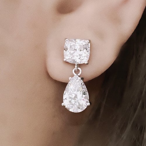 Cushion and Teardrop Drop Earring