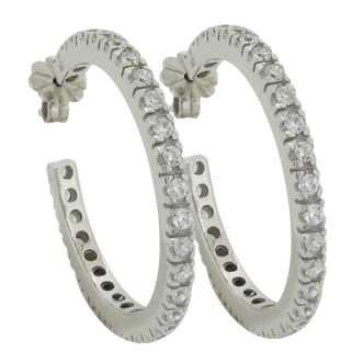 Brilliant Small carat 1.8 millimeter Diamond Simulant prong set Hoop Earrings in Silver