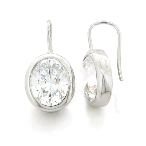 Oval 4 carat  8 x 10 millimeter Diamond Simulant bezel set Shepherd Hook Drop in Silver
