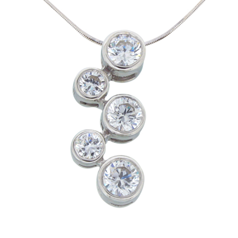 Bubble bezel set round diamond simulant sterling silver pendant 5 stones