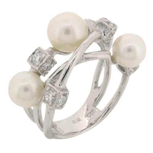 fresh water pearl and simulant diamond ring