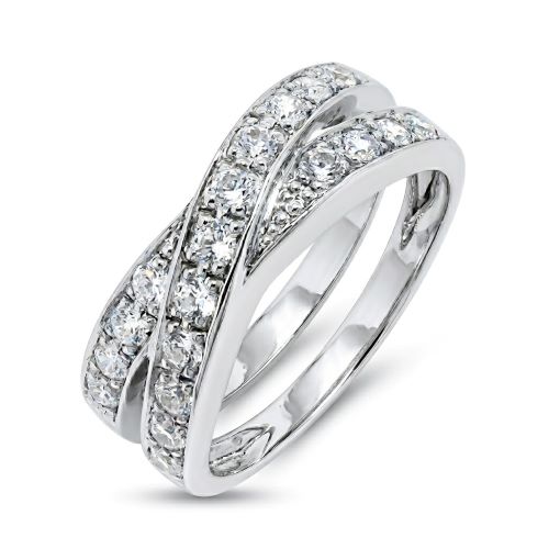 Cross Over Pave Set Round Brilliant Ring
