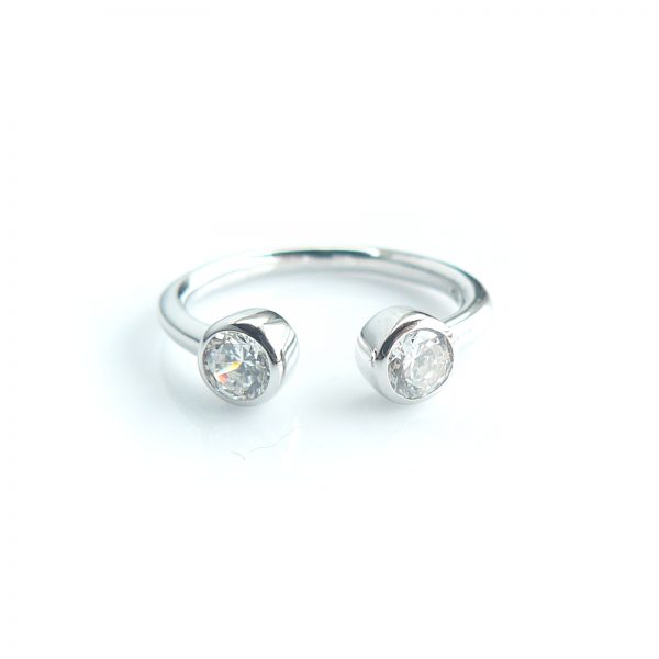 Cuff style ring with two bezel set diamond simulants size 0.5 carat (4.25mm)