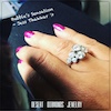 beautiful woman's hand wearing an imitation diamond ring, bubble style with 8 bezel set diamonds