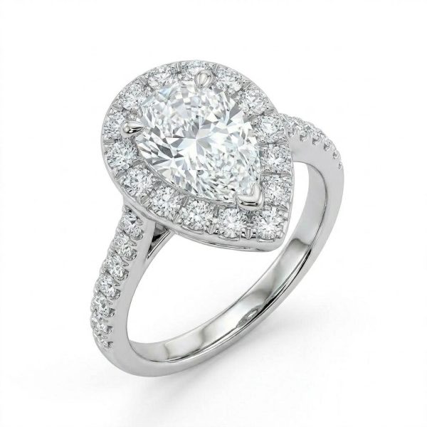 1.38ct Halo Pear Shaped Diamond Simulant Ring