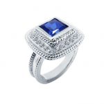 blue sapphire princess cut antique style ring