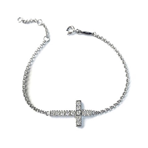 Cross Bracelet in Sterling Silver with white gold plating.
