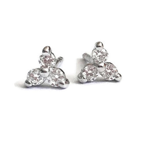 diamond three stone stud earring