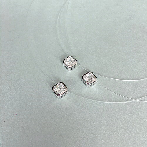 Float Pendant on illusion wire with Princess cut diamond simulant in Octagon Shape Bezel Setting