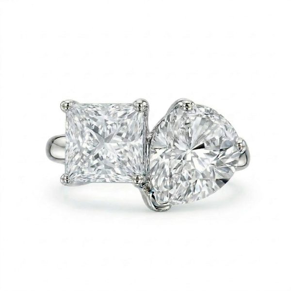 4.19ct Pear & 3.33ct Princess Shape Toi Et Moi Wedding Ring