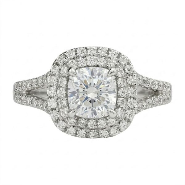 Double Halo Cushion Engagement Ring