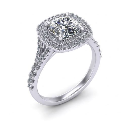 Double Halo Cushion Cut Engagement Ring