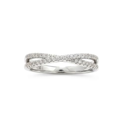 Cross over ring with pave